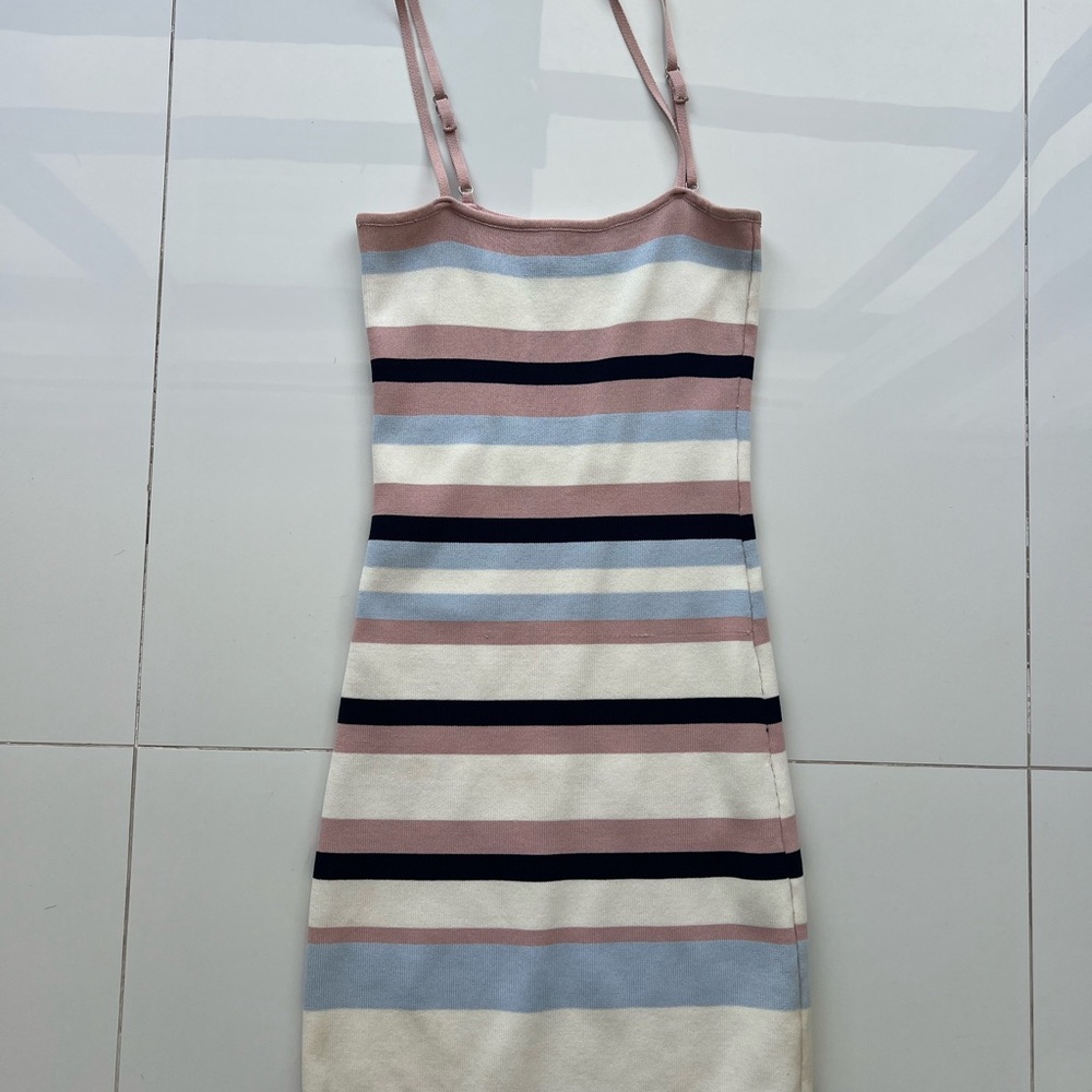 SEEK THE LABEL Striped Bodycon Spaghetti Strap Mini Dress